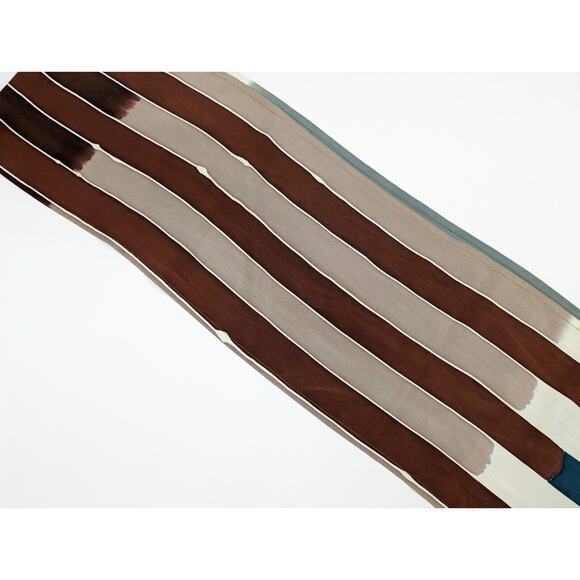 Brown Teal Green White Stripe Silk Rectangular Scarf - Picture 5 of 15